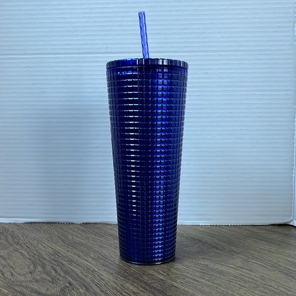 NWT Starbucks Blueberry Venti Cup ‘Cobalt Blue Pearl Grid’ Glitter Tumbler - Picture 4 of 12